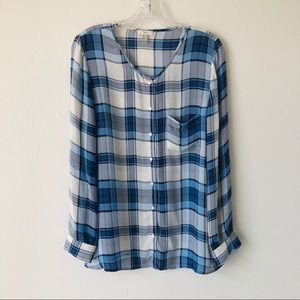 Joie 100% Silk Plaid Button Down Blouse